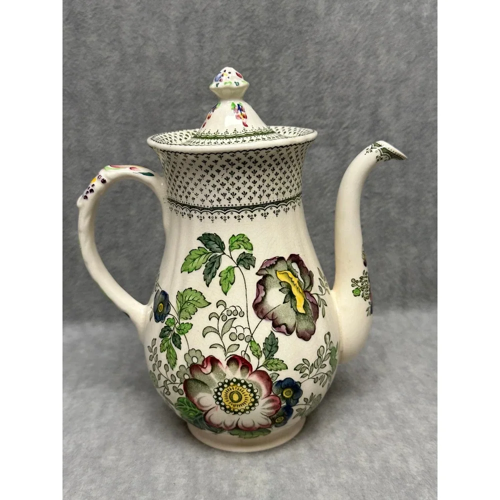 VTG Mason's‎ China Ironstone Coffee Pot Paynsley Green Floral England Full Hand